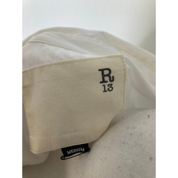 R 13 White Drop Neck Oxford Button Up Cotton Shirt Sz M - Picture 3 of 3